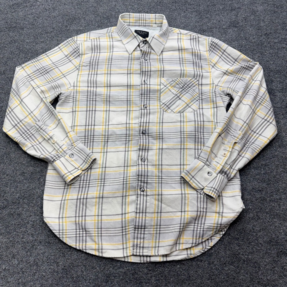 Rag & Bone Men Fit 3 Plaid Button Down Shirt White Grey Yellow Size M L/S